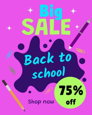 Okula% 75 indirim var. Vektör illüstrasyonu