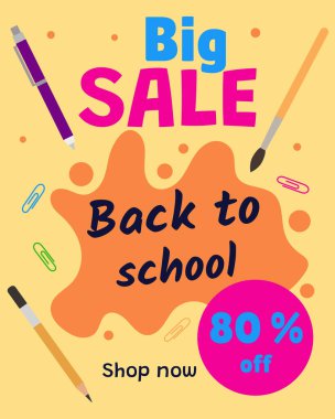 Okula% 80 indirim var. Vektör illüstrasyonu