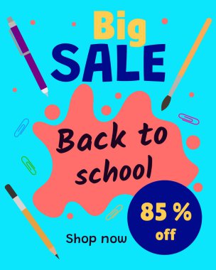 Okula% 85 indirim var. Vektör illüstrasyonu