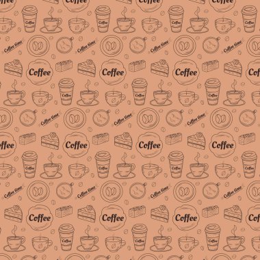 Karalama tarzında kahve deseni. Vektör illüstrasyonu