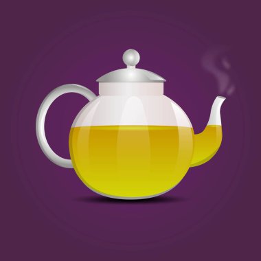 Glass realistic transparent teapot of green hot tea clipart