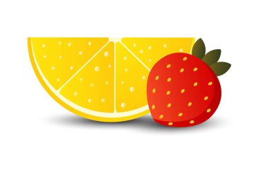 Lemon slice with strawberries isolated on transparent background clipart