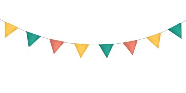 Bayrakların şenlikli çelengi. Doğum günü, sirk sınır dekorasyonu, karnaval