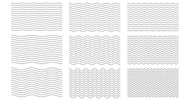 Bir dizi dalga çizgisi. Dalgalı süs. Dalgalı çizgiler. Zigzag ve dalgalı yatay altçizgi