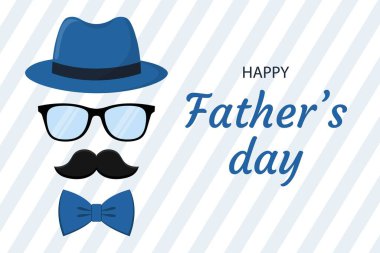 Babalar Günü posteri, üzerinde şapka, gözlük ve bıyıktan yapılmış baba sembolü olan pankart.