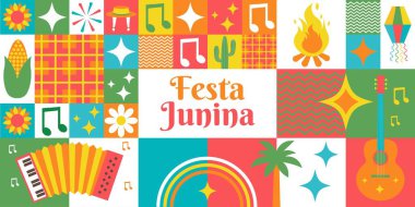 Festa Junina. Paketleme, etiket, kartpostal, poster için geometrik desen