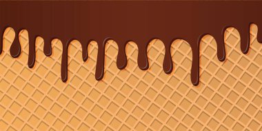 Waffle arka planında çikolata. Waffle desen arkaplanına damlayan krema. Vektör illüstrasyonu