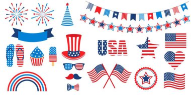 ABD 'nin Bağımsızlık Günü için izole edilmiş elementlerin vektör kümesi