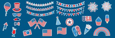 Bağımsızlık Günü Çıkartmaları. Amerika Günü. Vektör İllüstrasyonu
