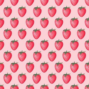 Kırmızı çilekli suluboya desenli. Kumaş, tekstil, ambalaj kağıdı, mutfak nesneleri için tasarım.