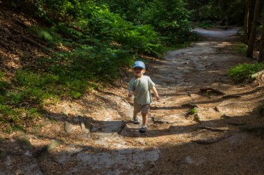 Hruboskalsko, Çek Cumhuriyeti - 17 Temmuz 2024: Kaya panoraması, baba oğul yürüyüşü. Yüksek kalite fotoğraf