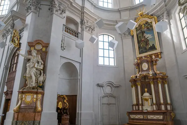 stock image Litomysl, Czech Republic - September 20, 2015. Piarist Church of the Discovery of the Holy Cross and the monastery gardens in Litomysl. High quality photo