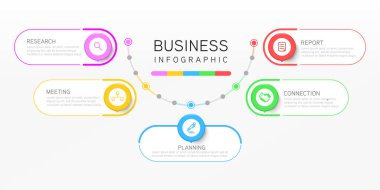 İş ya da pazarlama diyagramı bilgi şablonu. 5 adımlı zaman çizelgesi. Vektör bilgi ögesi.