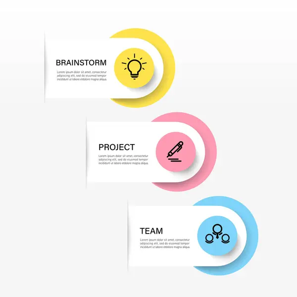 İş ya da takım pazarlama diyagramı bilgi şablonu. Üç adımlı zaman çizelgesi. Vektör bilgi ögesi.
