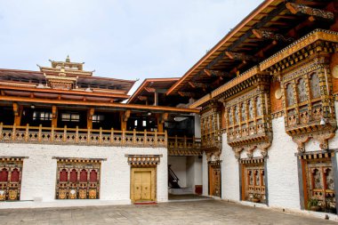 Punakha Dzong Bhutan 'ın çarpıcı mimarisi karmaşık ahşap işçiliği