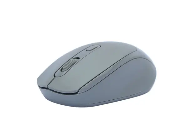 Modern Teknoloji Kullanımı için Ergonomik Tasarım ve Kaydırma Tekerleği içeren Gri Arkaplanda Kablosuz Bilgisayar Fare İzole Edildi