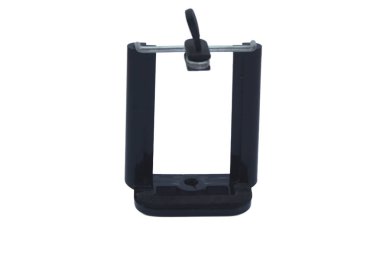 Yay klipsli siyah plastik telefon tutacağı, tripoda ya da başka bir standa monte etmek için tasarlanmış. Basit, işlevsel tasarım