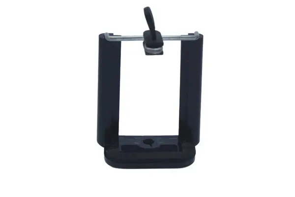Yay klipsli siyah plastik telefon tutacağı, tripoda ya da başka bir standa monte etmek için tasarlanmış. Basit, işlevsel tasarım
