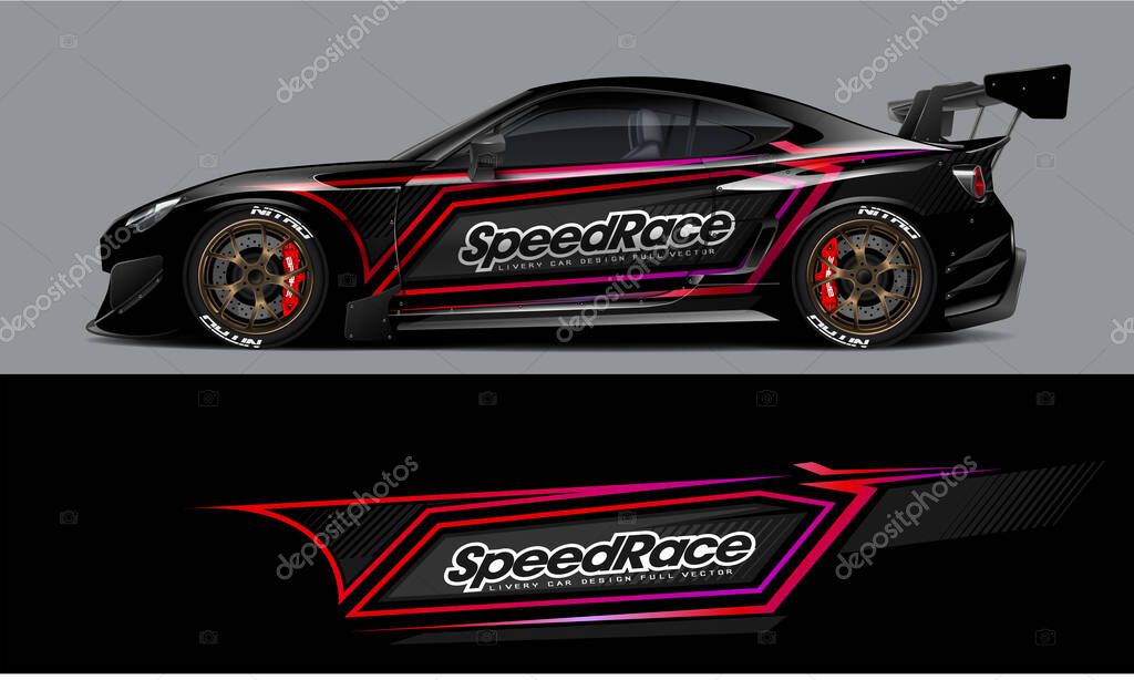 Car livery graphic vector. abstract grunge background design for vehicle vinyl wrap and car branding