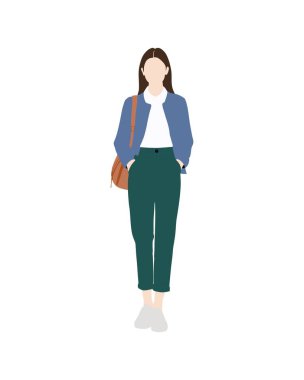 Düz vektör insanlar ve illüstrasyon, günlük kıyafetleri olan kadın.