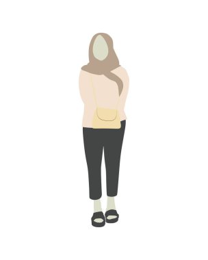 Düz vektör insanlar ve illüstrasyon, günlük kıyafetli tesettürlü kadın