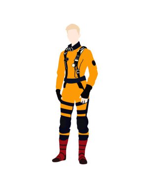 Düz vektör insanlar ve illüstrasyon, ajan bilim kurgu kıyafeti giyen adam.