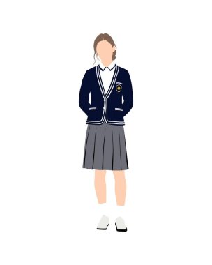 Düz vektör insanlar ve illüstrasyon, okul üniformalı kız