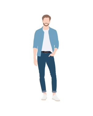 Düz vektör insanlar ve illüstrasyon, günlük kıyafetleri olan adam.
