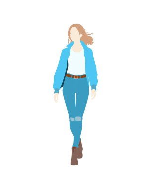 Düz vektör insanlar ve illüstrasyon, günlük kıyafetleri olan kadın.