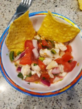 Taze ve sağlıklı yiyecekler, ceviche 'yi kapatın.