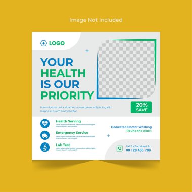 Kurumsal sağlık hizmetleri sosyal medya tasarım şablonu.