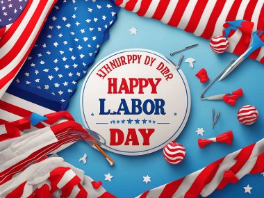 Mutlu İşçi Bayramı konsepti miğfer yelesi ve çalışma araçları arka planı