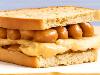 Fıstık ezmeli sandviç arka planının yakın plan görüntüsü. 