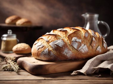 rustik ahşap masa üzerinde taze pişmiş ekmek 