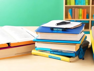 Sınıftaki okul masasında kitap için hazır. 