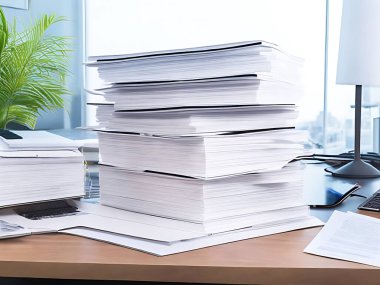 Belgeler ve ofis çalışanı.