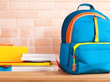 Arka planda Mavi Okul Sırt çantası 