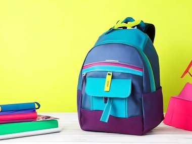 Arka planda Mavi Okul Sırt çantası 