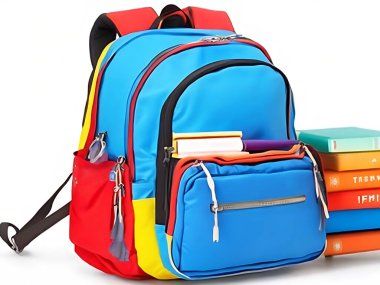 Arka planda Mavi Okul Sırt çantası 