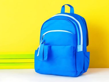 Arka planda Mavi Okul Sırt çantası 