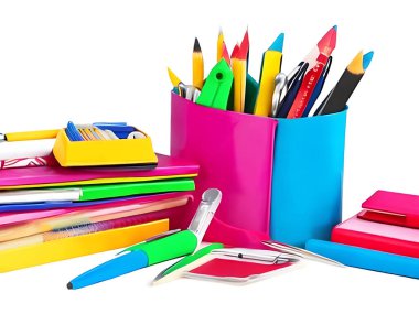 okul malzemeleri beyaz arka planda izole