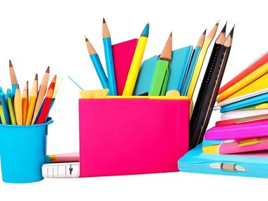 Beyaz arka planda okul malzemeleri