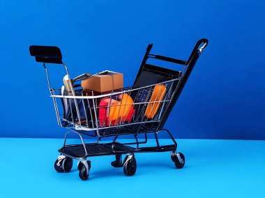 Alışveriş arabası ve akıllı telefonlu Kara Cuma satış düzenlemesi 