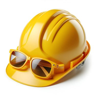 A yellow safety helmet with a yellow helmet and glasses. Ai generative clipart