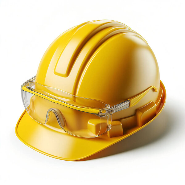 Желтый защитный шлем с желтым шлемом и очками. Генератор Ай