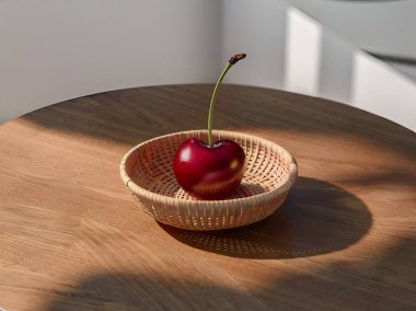 Sepette kiraz Whit ahşap masa. 