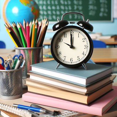 Sınıftaki okul masasında kitap için hazır. Ai oluşturuldu