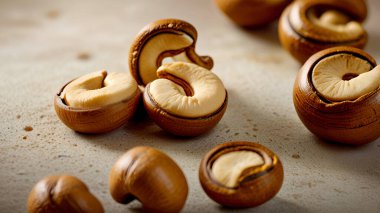 Kavrulmuş kaju fıstığı üst görünüm arka plan Ai üreteç izole.