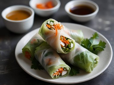 Taze bahar, besinleri beyaz arka planda seramik tabakta yuvarlar. Ai üretken