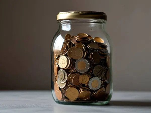 stock image A jar of coins Ai generated